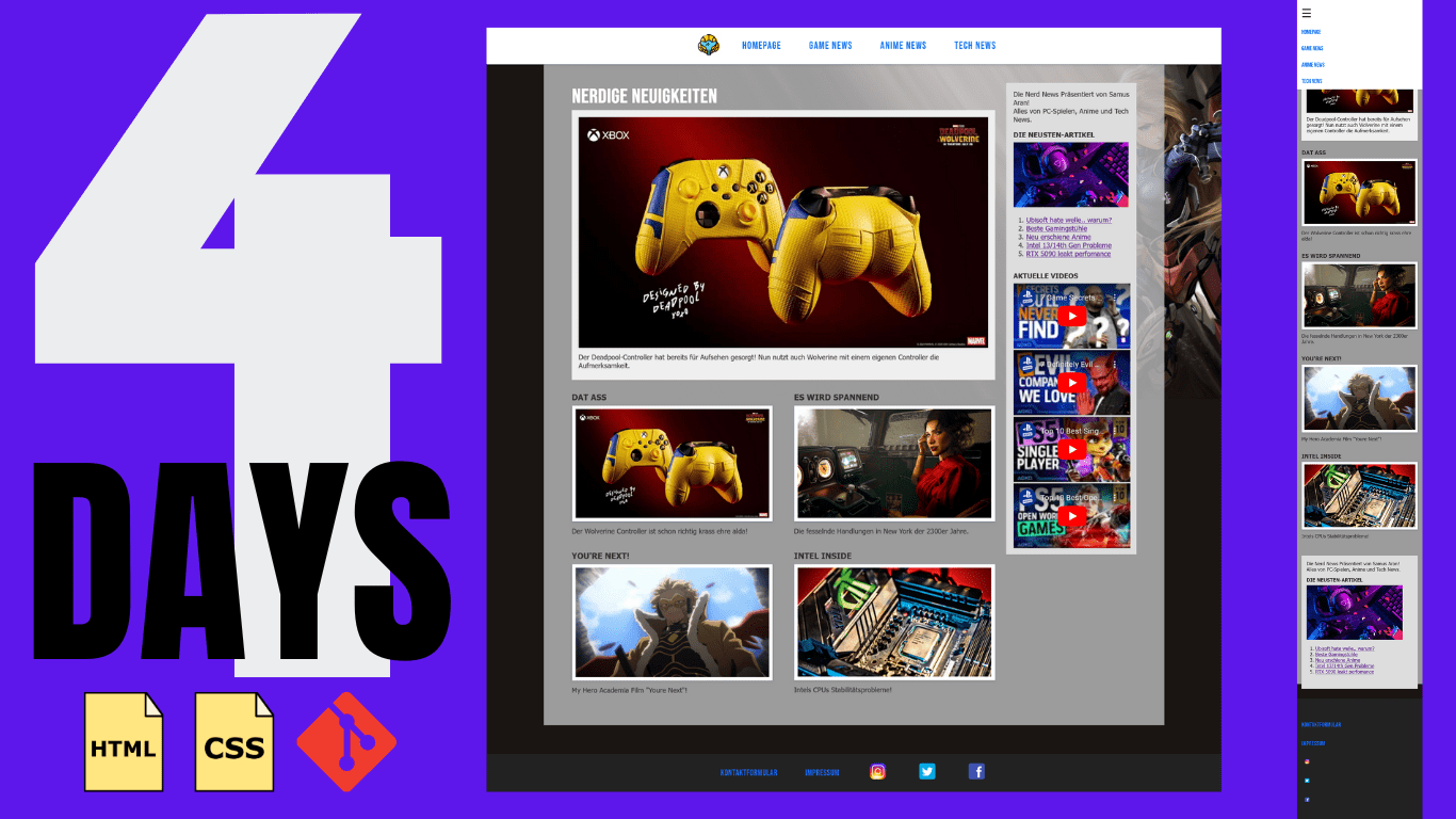 Screenshots of our website project